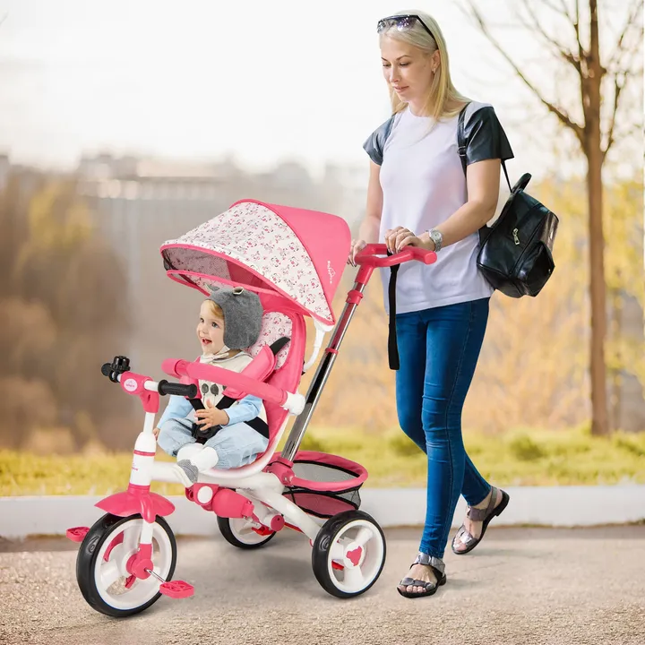 Gbruno Store 5-In-1 Detachable Baby Stroller Tricycle With Round Canopy