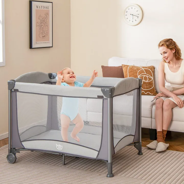 Gbruno Store 5-In-1 Portable Baby Playard With Cradle And Storage Basket