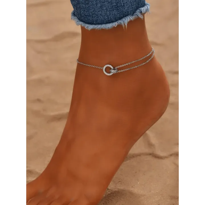 Fashion Hut Jewelry Rhinestone Detail Double Layered Anklet Ankle Bracelet