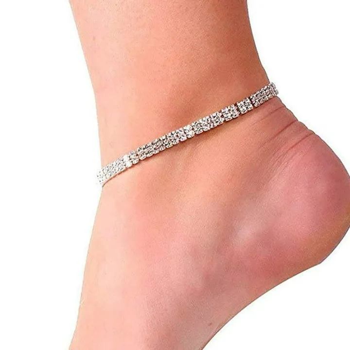 Fashion Hut Jewelry Rhinestone Double Row Stretch Anklet