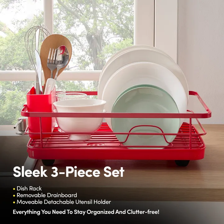 Sweet Home Collections 3-Piece Multi-Functional Dish Drying Rack with Drain Board