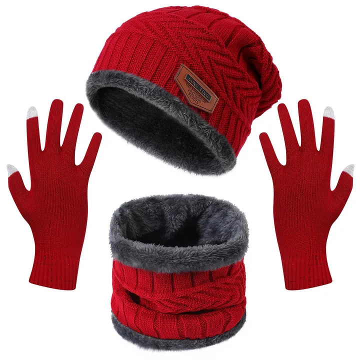 Gamba Beauty Unisex Winter Warm Knitted Beanie Scarf Gloves Set