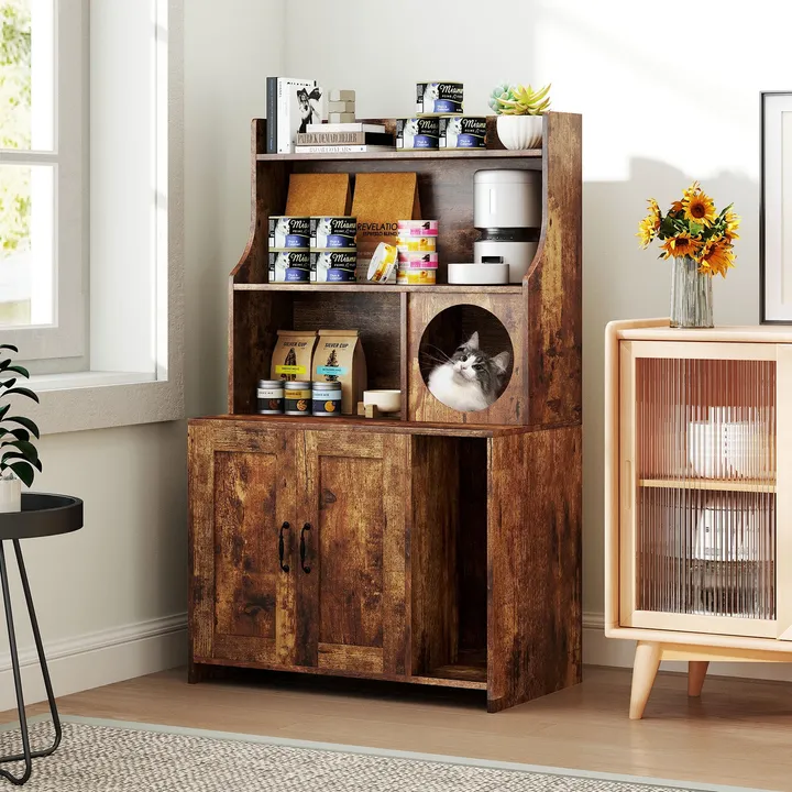 Gbruno Store Modern Wooden Industrial Cat Litter Box Enclosure