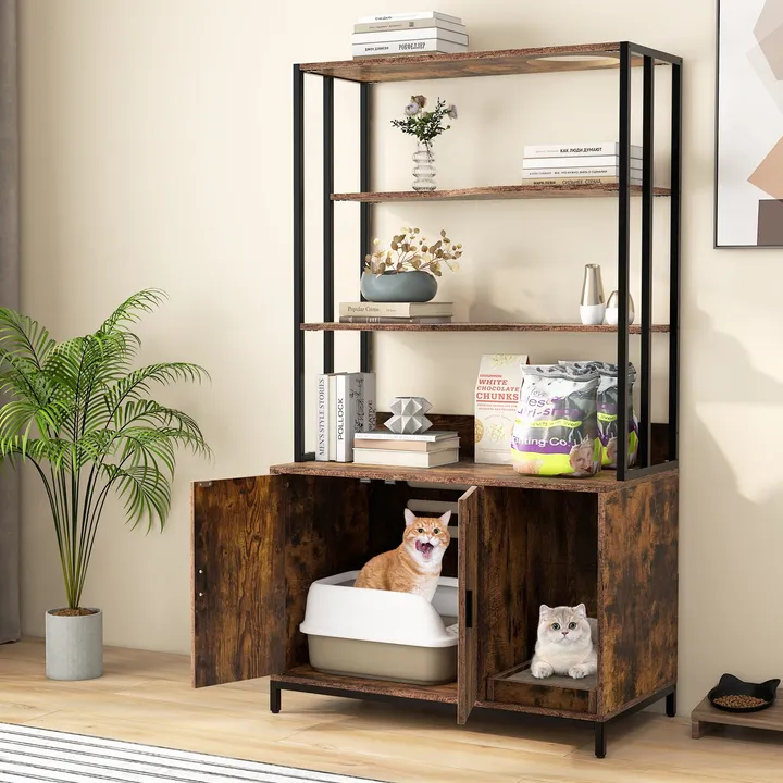 Gbruno Store Cat Litter Box Enclosure With Storage & 3 Tier Shelves