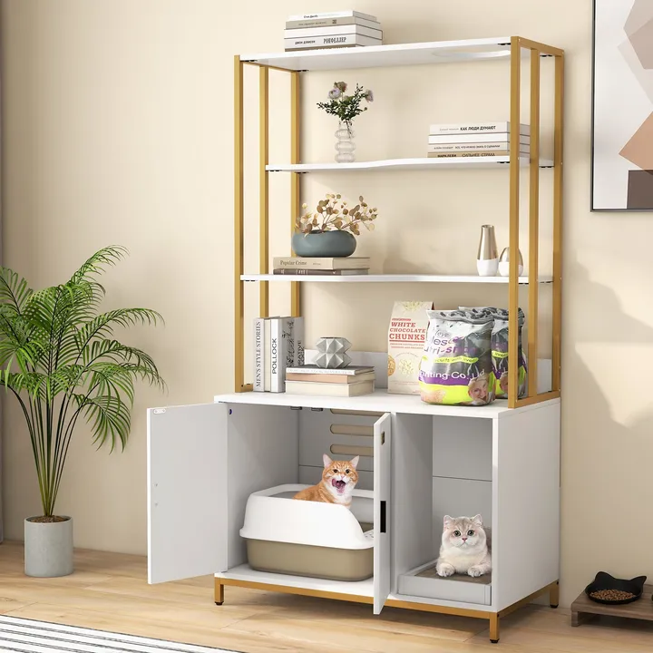 Gbruno Store Cat Litter Box Enclosure With Storage & 3 Tier Shelves