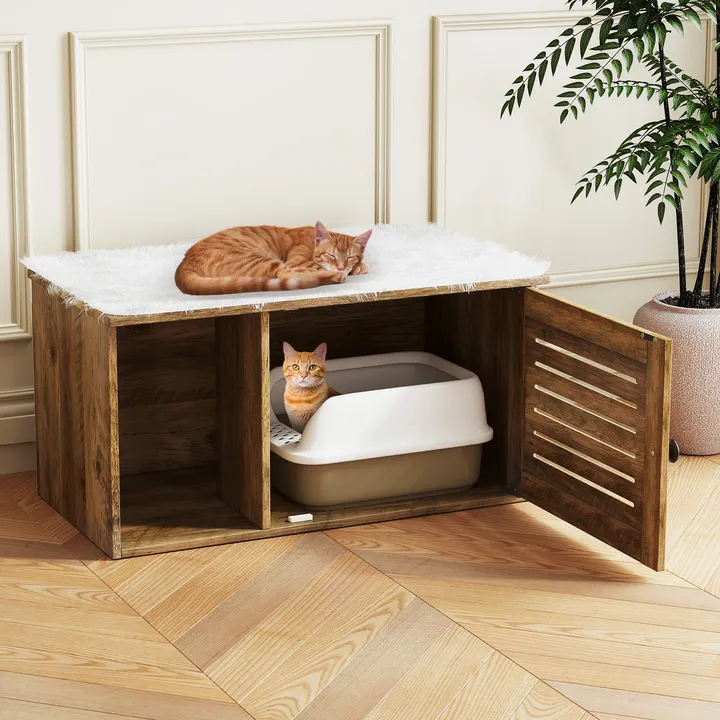 Gbruno Store Cat Litter Box Enclosure With Louvered Door & Open Compartment