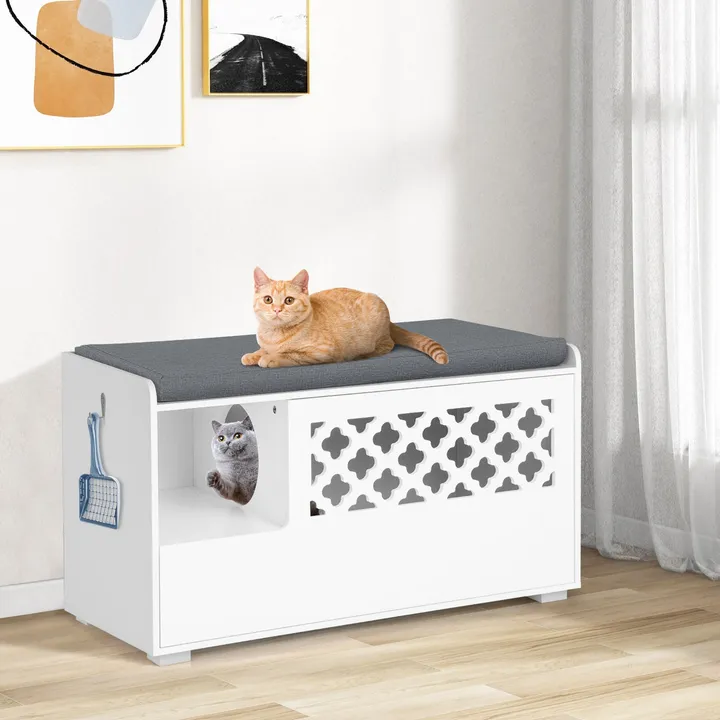 Gbruno Store Cat Litter Box Enclosure With Removable Cushion And Front Open Door
