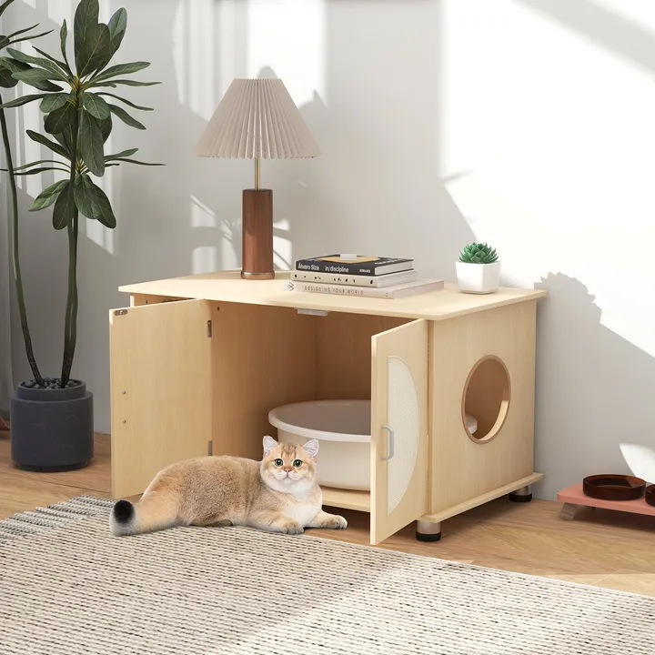 Gbruno Store Cat Litter Box Enclosure With Sisal Scratching Doors