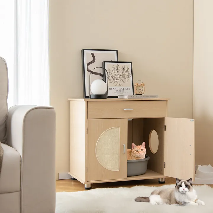 Gbruno Store Cat Litter Box Enclosure With Sisal Scratching Doors And Storage