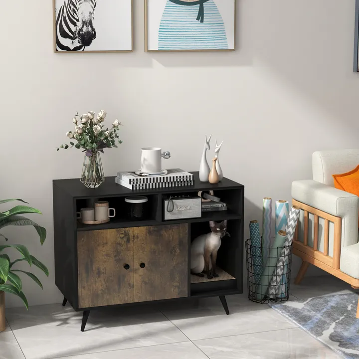 Gbruno Store Cat Litter Box Enclosure With Storage Compartments And Pet Scratcher