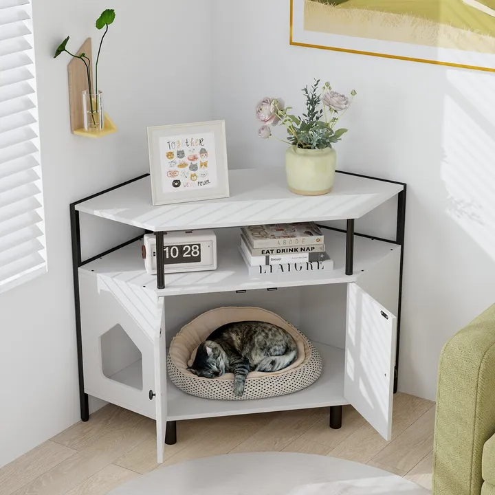 Gbruno Store Corner Cat Litter Box Enclosure With Open Shelf