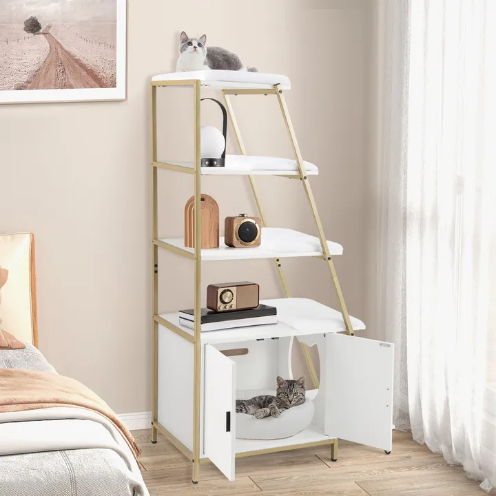 Gbruno Store Large Cat Litter Box Enclosure With Storage & Ladder Shelf