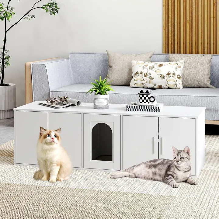 Gbruno Store Cat Litter Box Enclosure For 2 Cats With Double Rooms