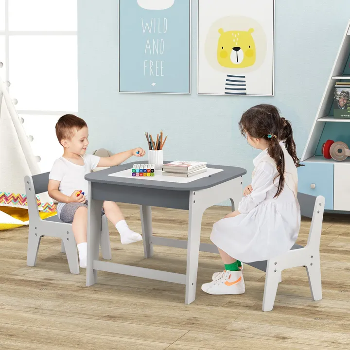 Gbruno Store Kid's Table & Chairs Set With Double Sized Tabletop