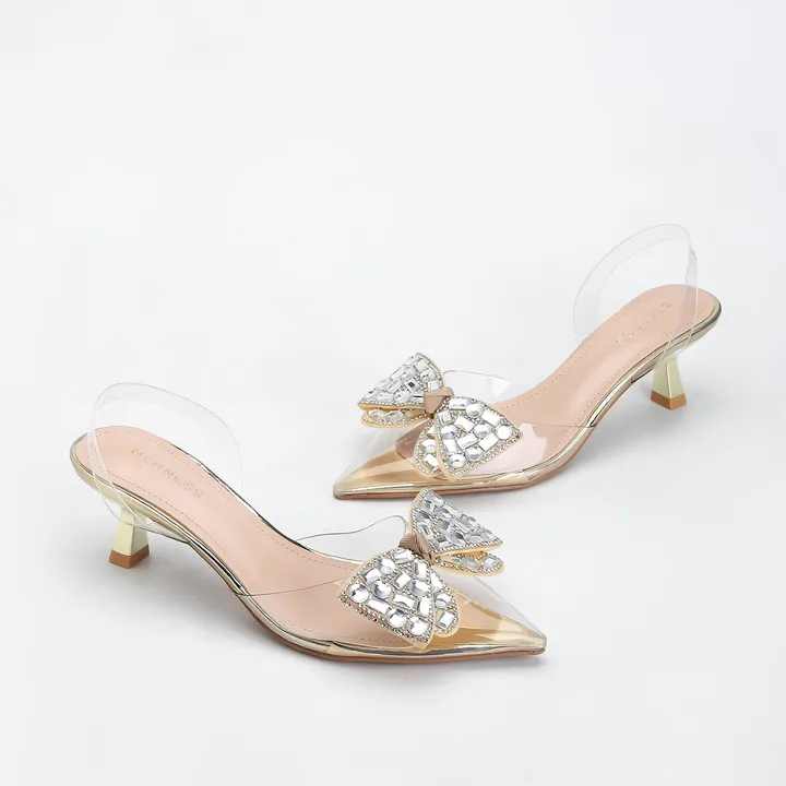 Berness Maxi Clear Embellished Slingback Kitten Heels
