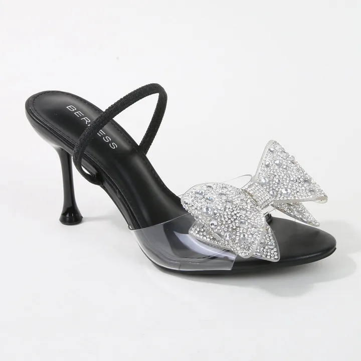 Berness Fonda Clear Heeled Sandals With Rhinestone Bow