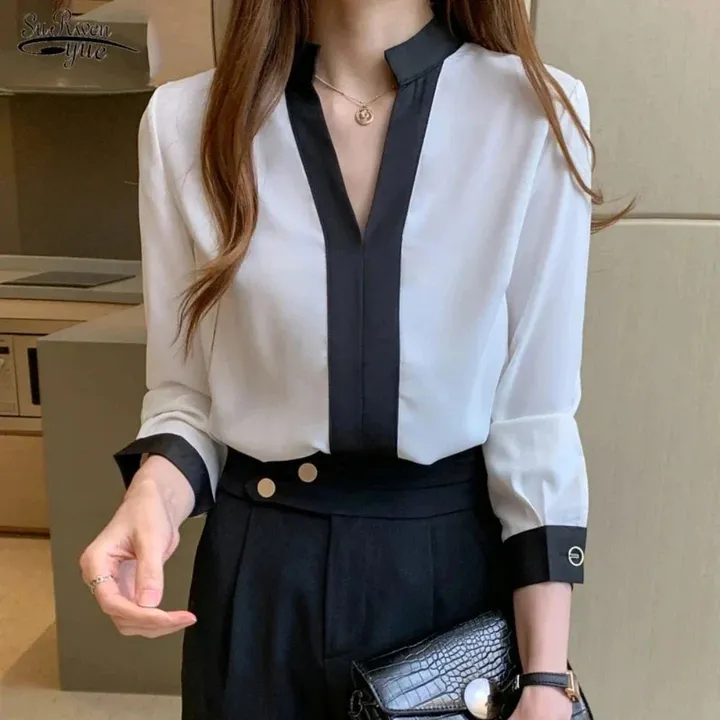 Onetify Womens Korean Theme Stand Collar Blouse