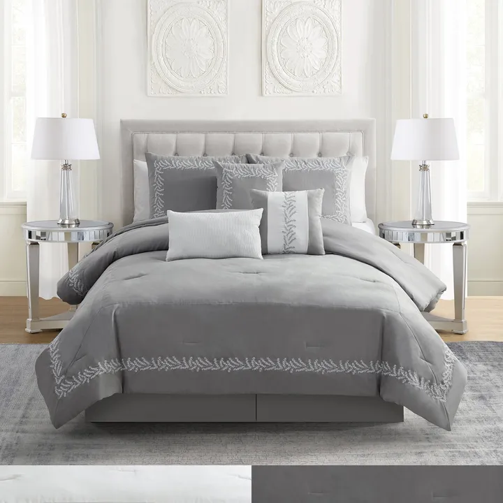 Sweet Home Collections Salerno 7 Piece Faux Suede Embroidered Comforter Set