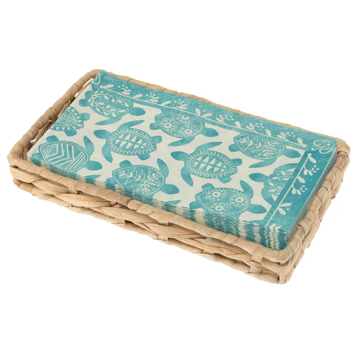 Karma Turtle Woven Napkin Holder With Paper Napkins