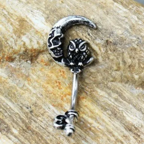 Fashion Hut Jewelry Gothic Owl on Moon Skeleton Key Navel Ring