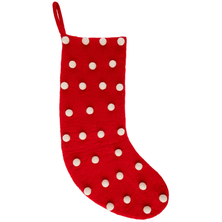 Karma Red Felt Pom Pom Stocking