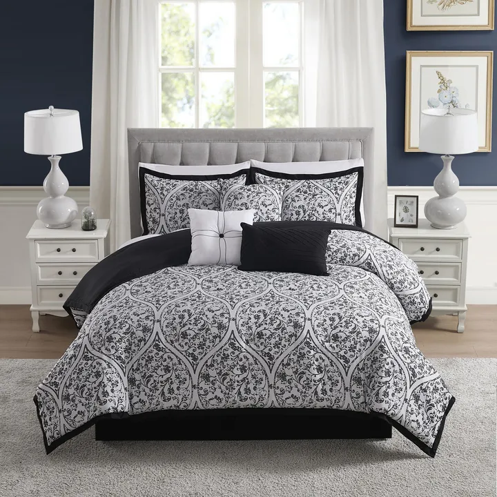 Sweet Home Collections Trieste 7 Piece Damask Jacquard Comforter Set