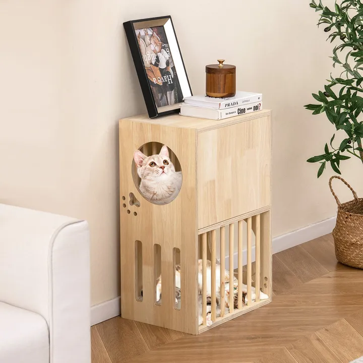 Gbruno Store 2-Tier Wooden Cat Condo With Washable Cushions
