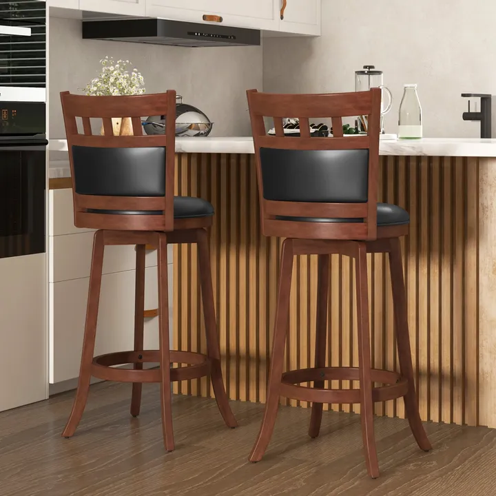 Directdeals Wood Swivel Bar Stools With Faux Leather Upholstered Seat and Back