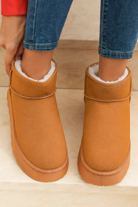 Threaded Pear Apparel Anna Fur Lined Suede Ankle Snow Boots