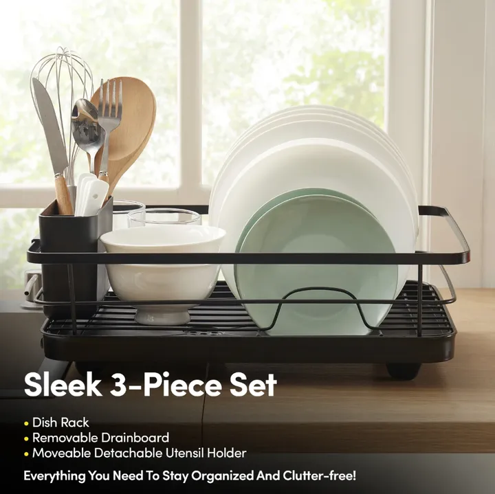 Sweet Home Collections Multi-Functional Dish Drying Rack With Drain Board & Utensil Holder