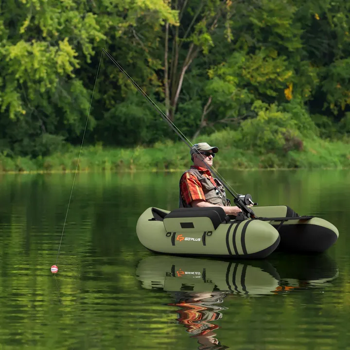 RS Sports & Fitness Inflatable Fishing Float Tube With Pump Storage Pockets & Fish Rule