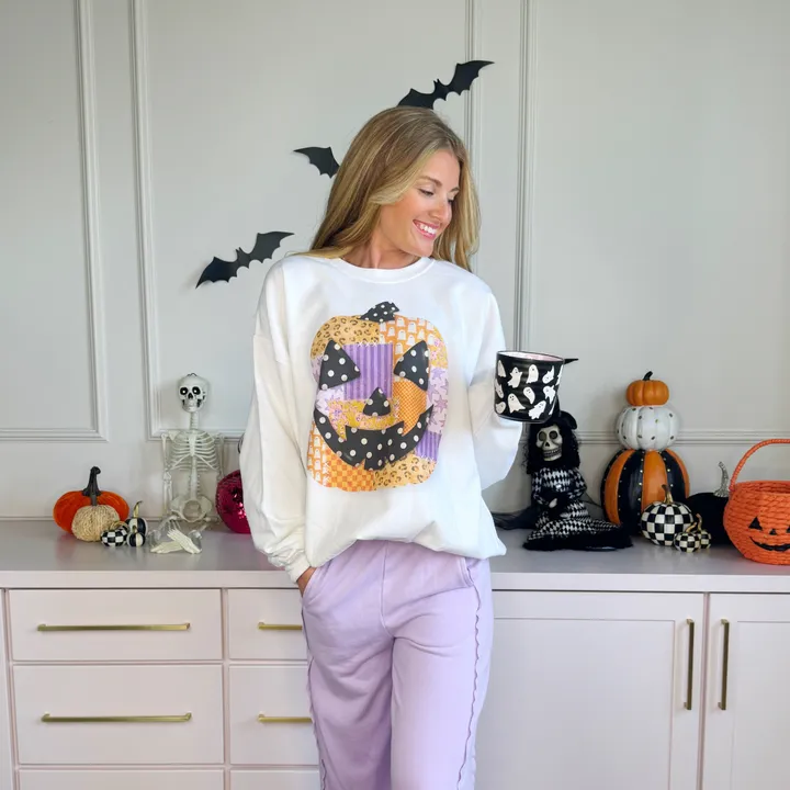 Poppy Pine Patchwork Jack O Lantern Youth & Adult Sweatshirt