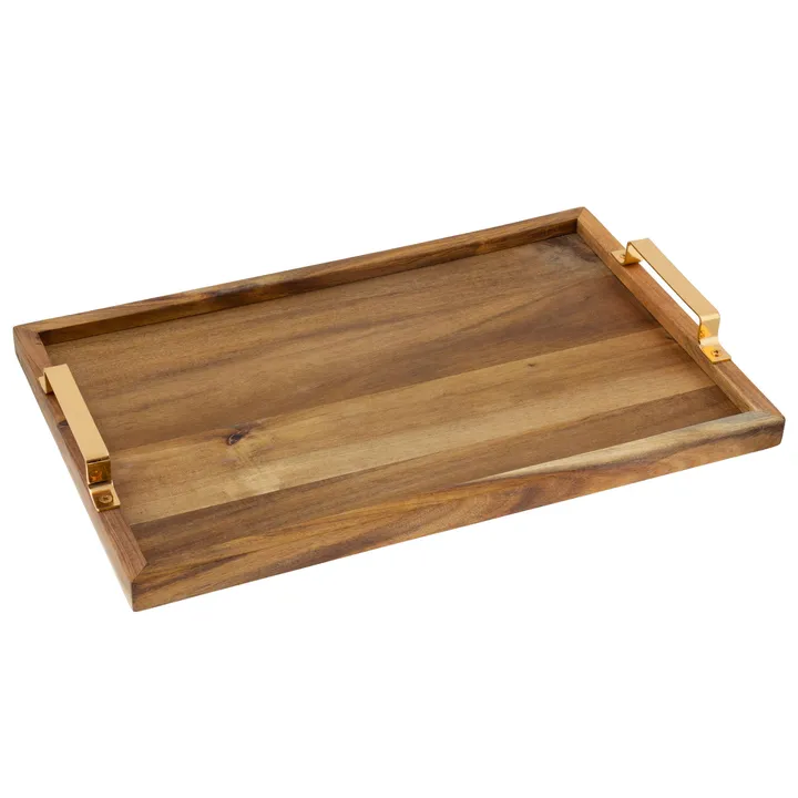 Karma Wood Tray With Brass Handles