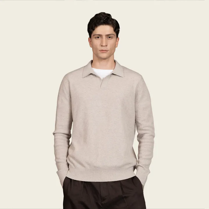 Italic Olivier Birdseye Cashmere Long Sleeve Polo