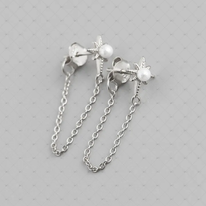 Gioiellin Star Shape Pearl Chain Drop Earrings