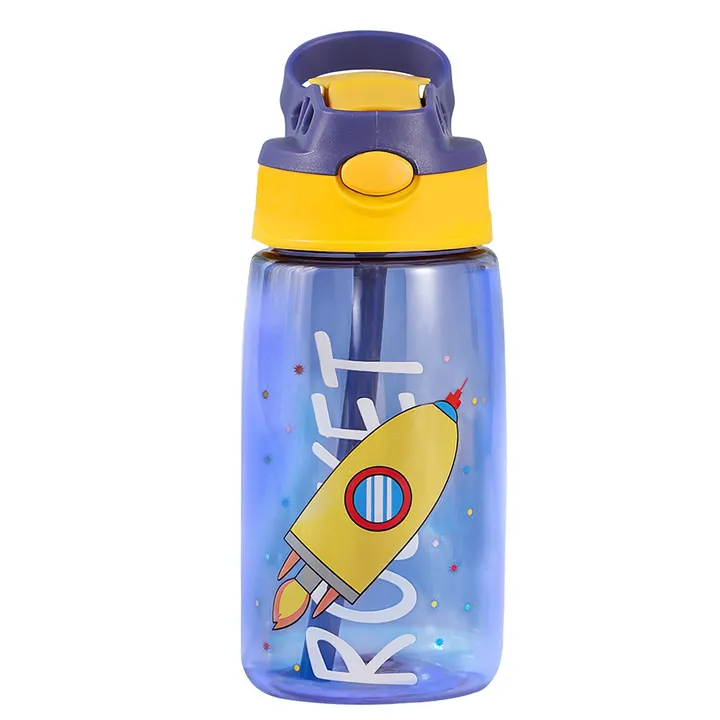 RS Sports & Fitness Leak-Proof Kids Water Bottle With Straw Push Button - Rocket
