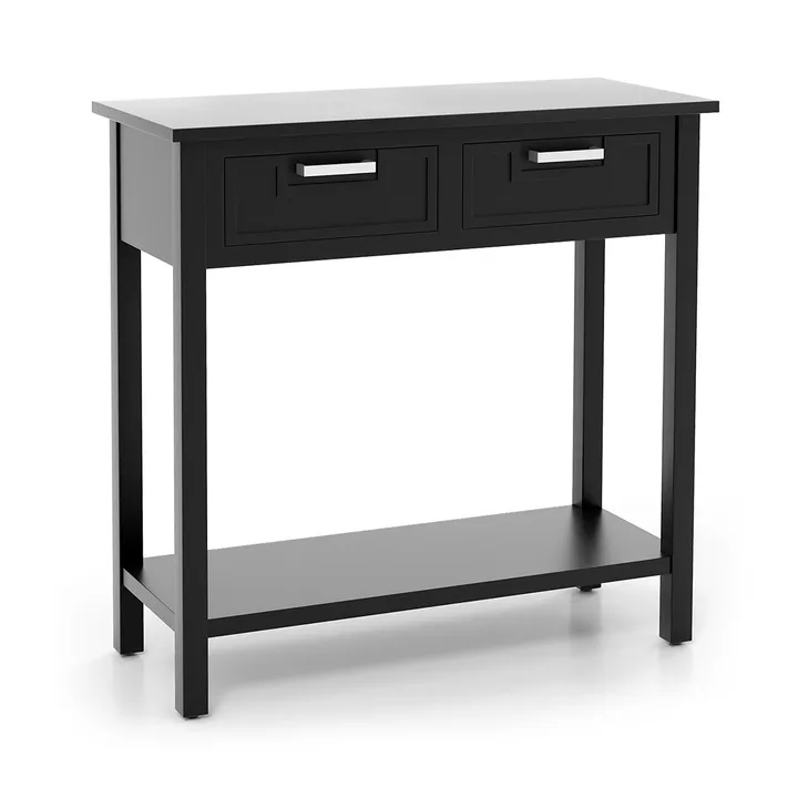 Directdeals Narrow Console Table with Drawers and Open Storage Shelf