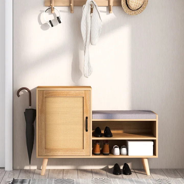 Directdeals 2-in-1 Rattan Shoe Cabinet With Bench Shoe Storage Bench