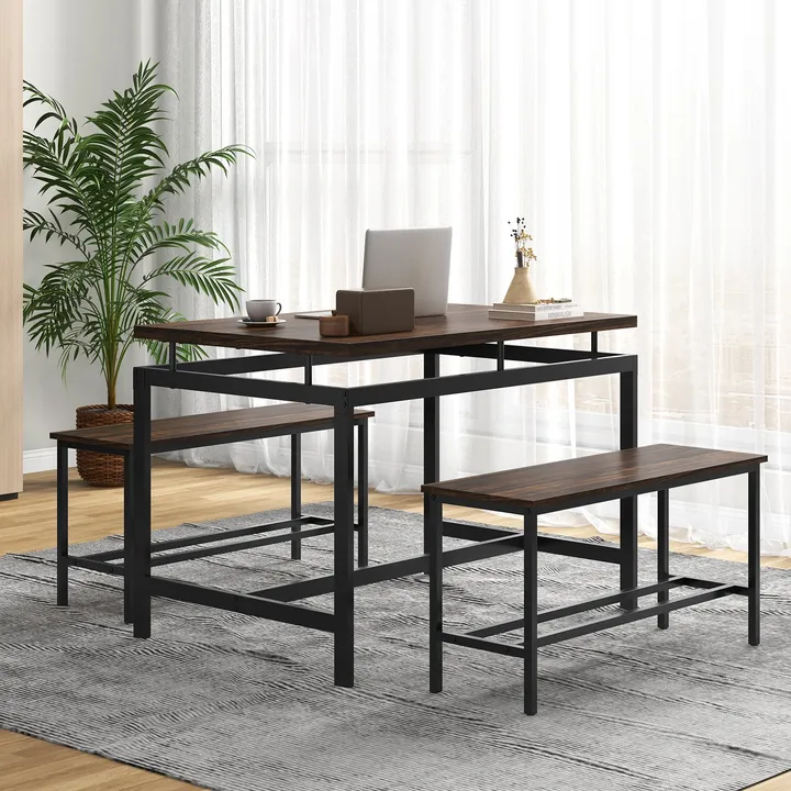 Directdeals Dining Table Set With Wooden Kitchen Table and 2 Benches
