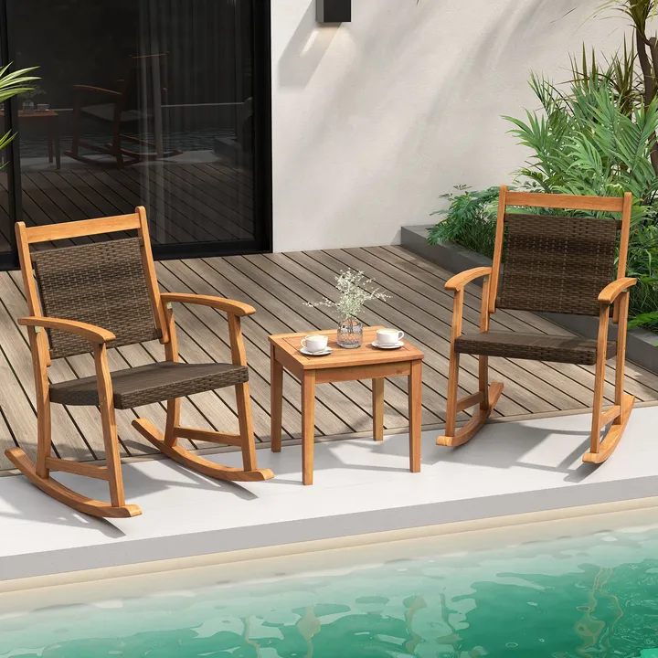Directdeals Acacia Wood Patio Rocking Chair Set With Side Table
