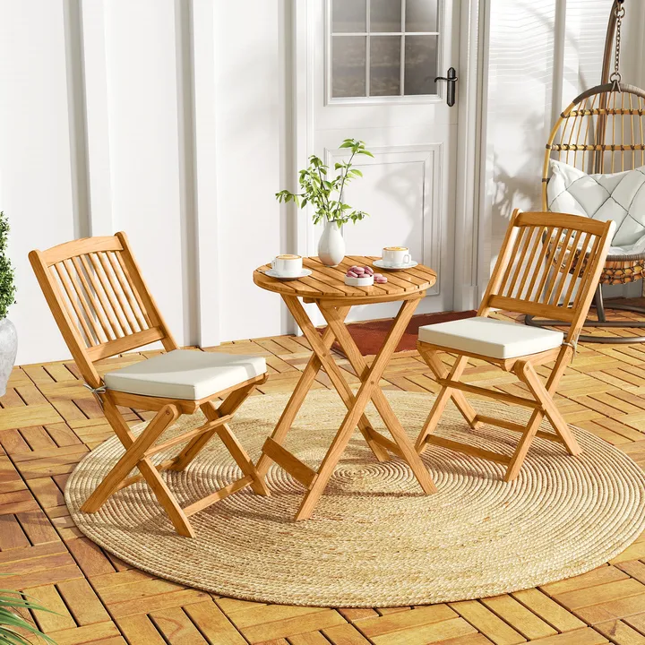 Directdeals Acacia Wood Patio Folding Bistro Set With Soft Cushions