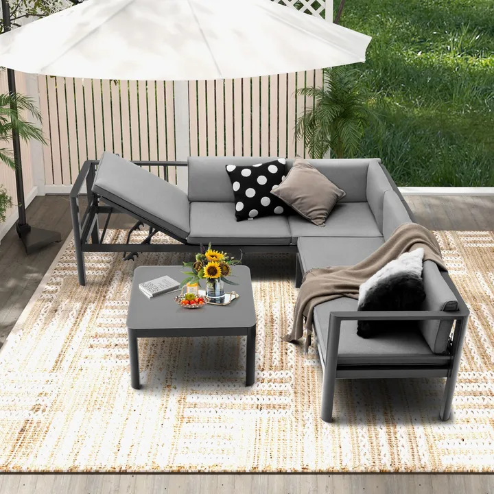 Directdeals Aluminum Patio Furniture Set With 6-Level Adjustable Backrest