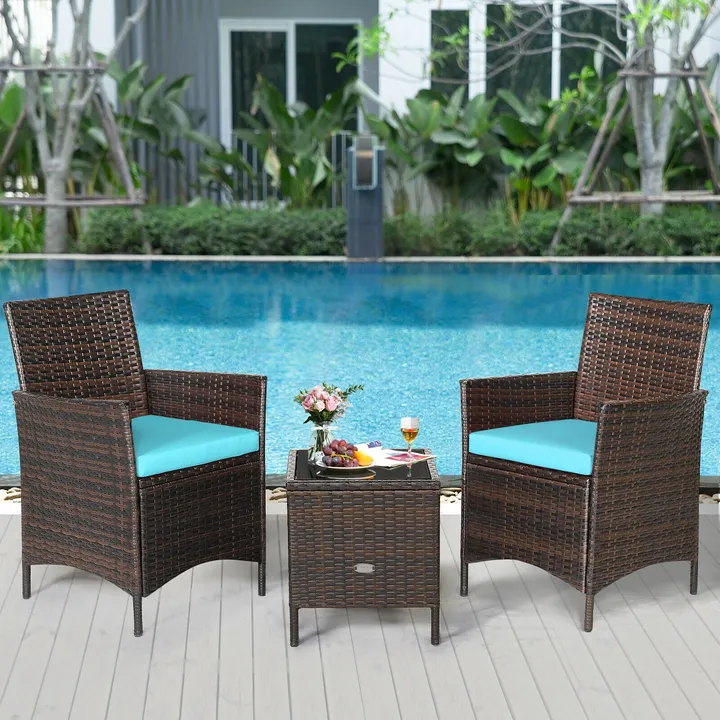 Directdeals Patio Rattan Furniture Set Cushioned Sofa and Glass Table