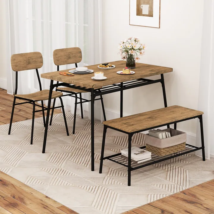 Directdeals Dining Table Set For 4 Metal Frame With Bench and 2 Chairs