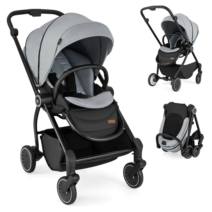 Gbruno Store Foldable Infant Pram Stroller With Reversible Seat Reclining Backrest