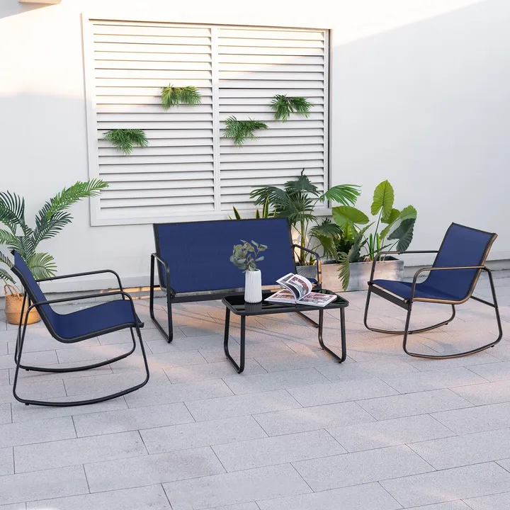 Directdeals Patio Rocking Set With Glass-Top Table