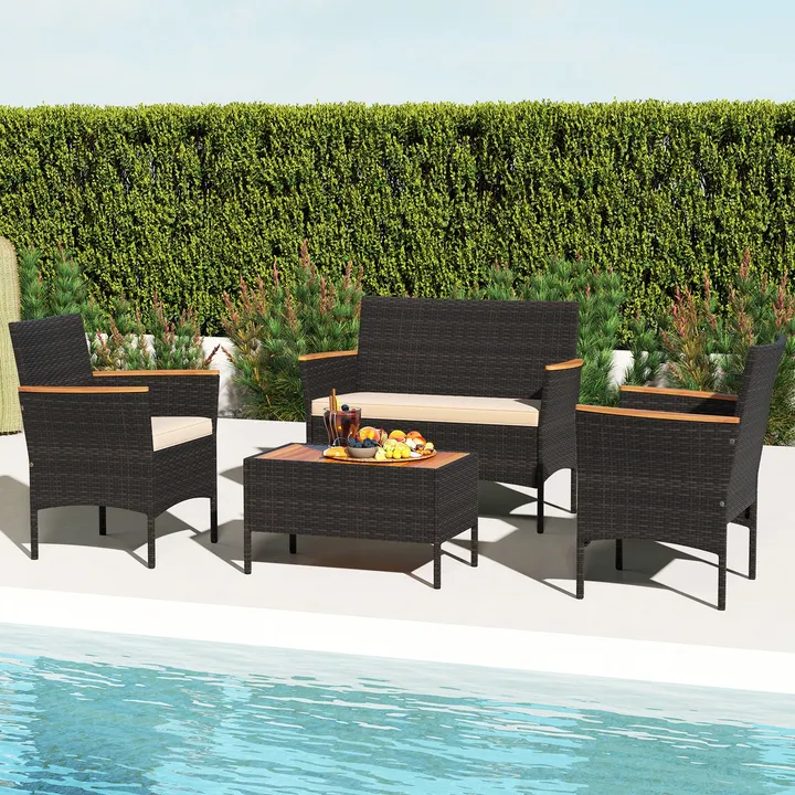 Directdeals Patio Wicker Sofa Set 2 Rattan Chairs and Loveseat With Table