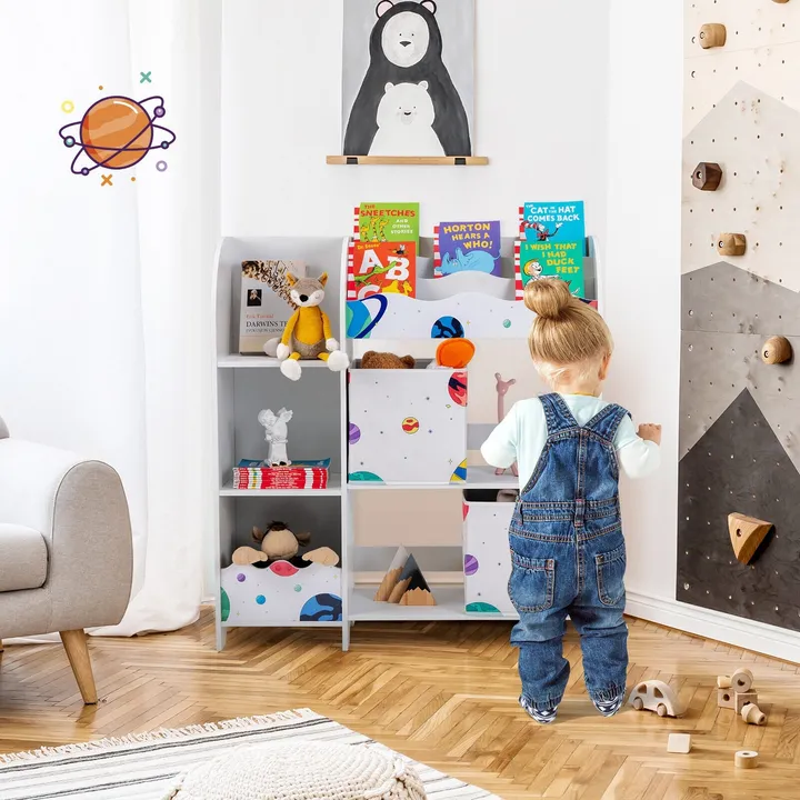 Gbruno Store Kids Toy And Book Organizer Children Wooden Cabinet With Storage Bins