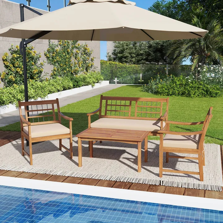 Directdeals Wood Patio Furniture With Armchairs Loveseat and Coffee Table