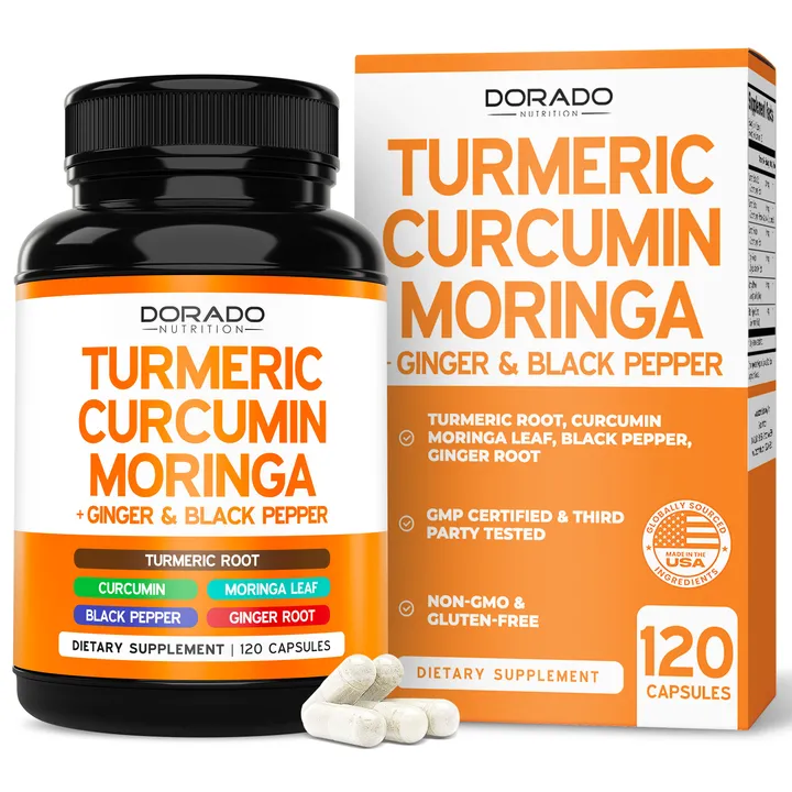Dorado Nutrition Turmeric Curcumin Supplement with Black Pepper, Ginger, Moringa (10:1 Equivalent 3000 mg Per Serving, Made with 95% Curcuminoids) Third Party Tested, Non-GMO, Gluten Free - USA Made - (120 Capsules)